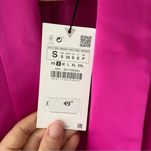 Zara Pink Satin Blazer Dress, deep v neckline & knotted waistband - Size Medium - Picture 5 of 11